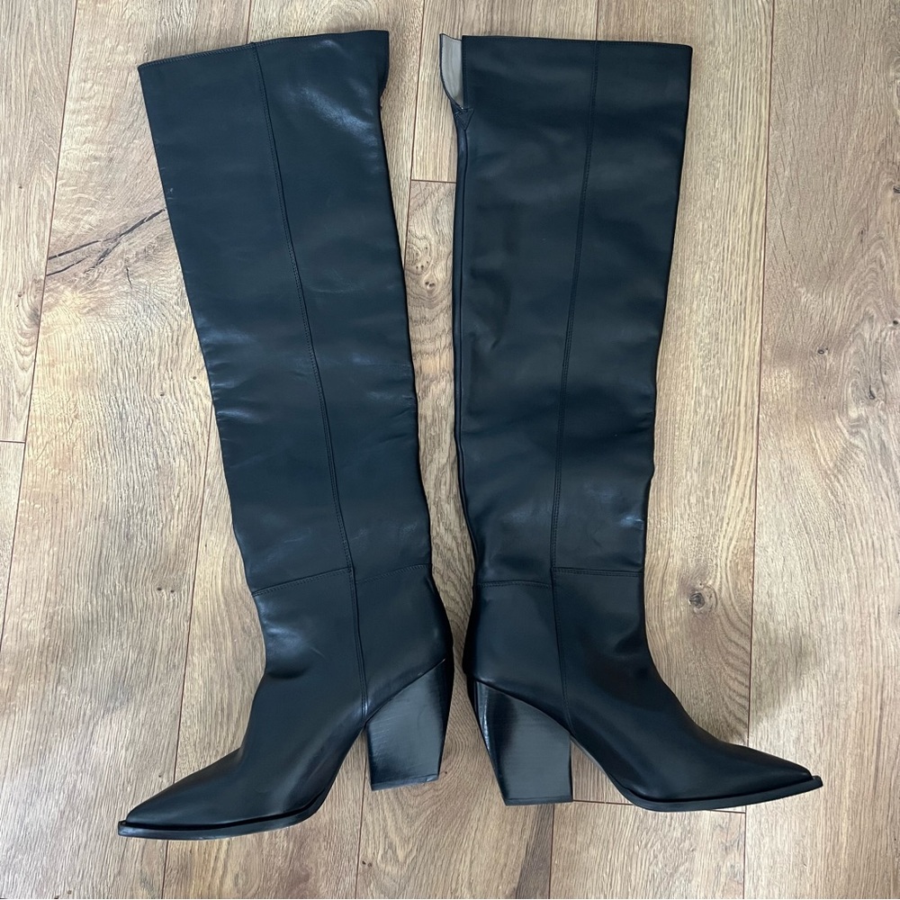 Allsaints Reina Knee High Pointed Leather Boots - Picture 3 of 9